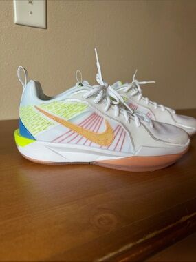 Nike Kids White Sneakers with Peach Swoosh and Neon Accents